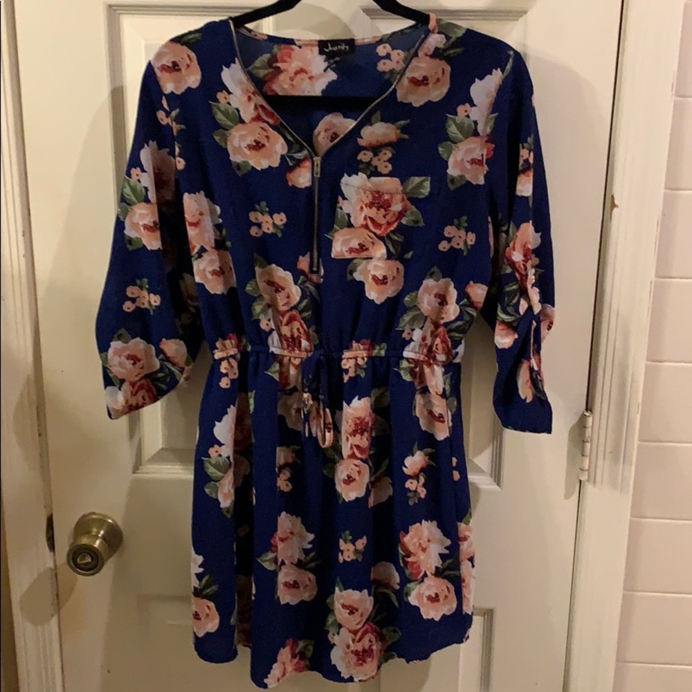 Dark blue w/pink flower dress Juniors size L